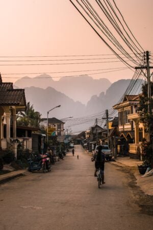 City Streets of South East Asia with mountains in the background