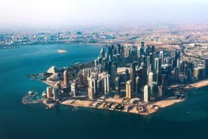 Doha, Qatar in the Middle East with city views and vibrant colours!